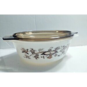 Vintage Pyrex England Brown Floral Vine Round  Casserole Dish with Lid